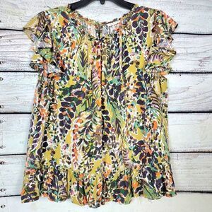 Kori Women’s Ruffle Sleeve Floral Blouse Size Large Multicolor